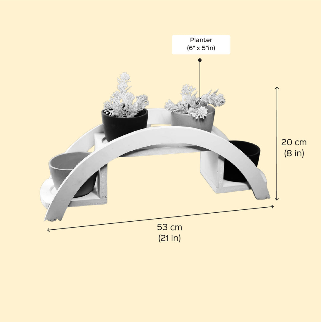 White Wooden Stand With Four Ceramic Planters | Set Of 5