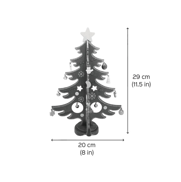 3D Glittering Xmas Tree With 20 Ornaments Wooden DIY Decor