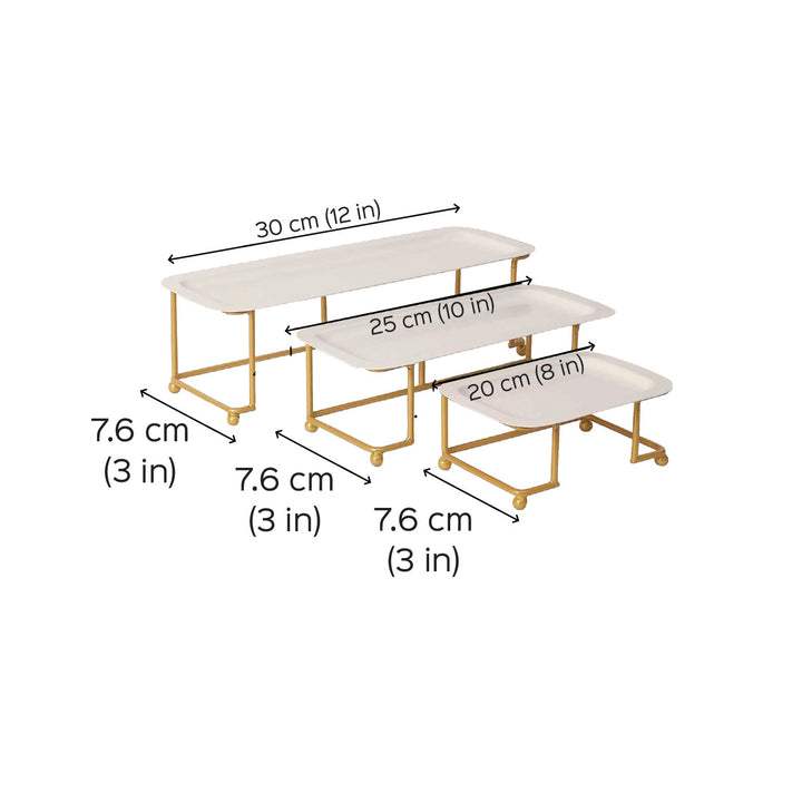 Handmade White & Gold Rectangular Step Platter | Set Of 6