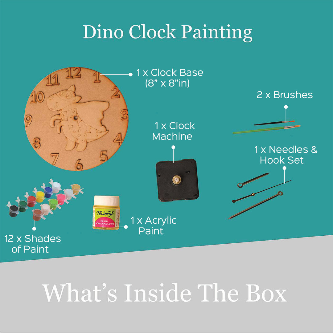 Handmade Dino Adventure Clock Painting DIY Kit | Set of 8