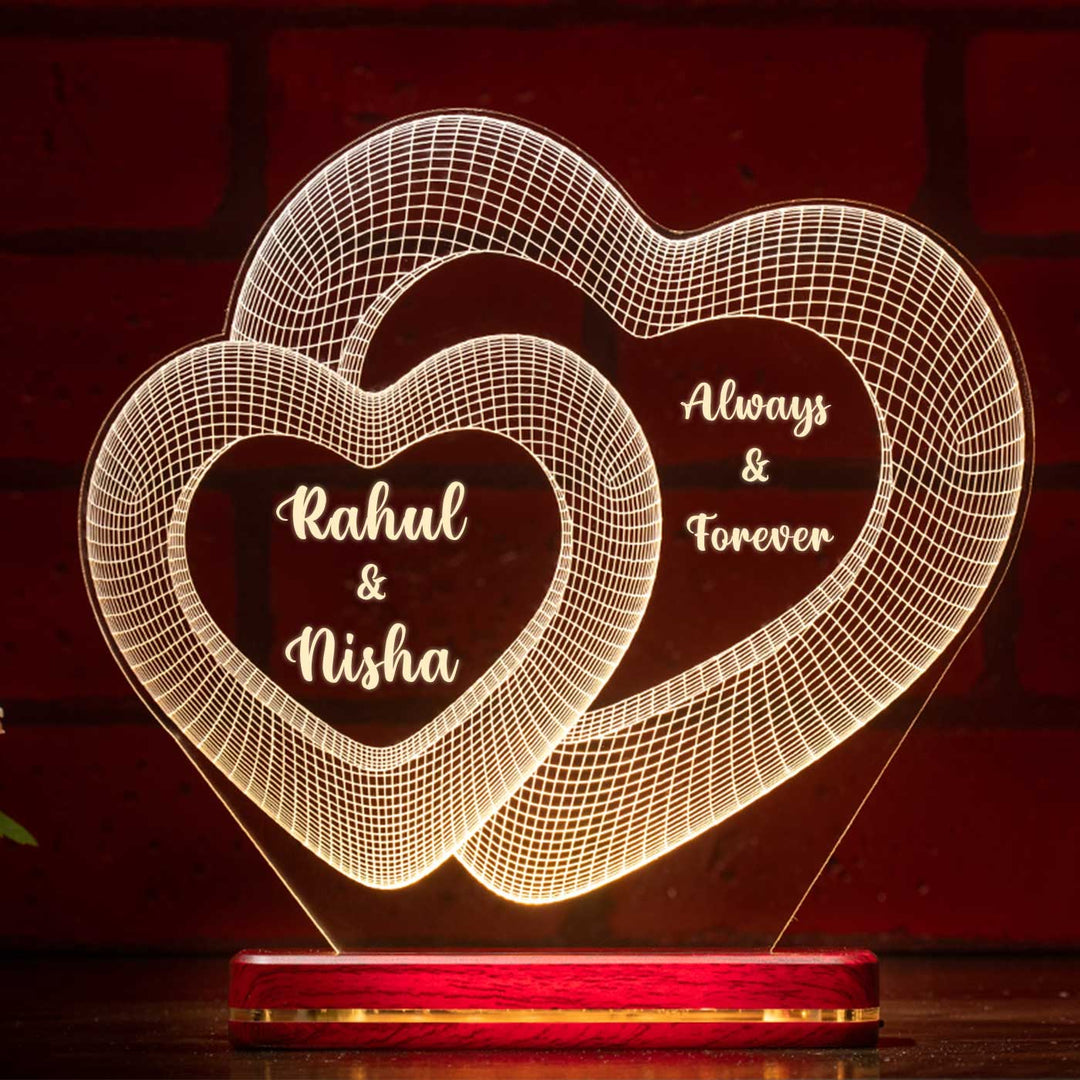 Personalized 3D Illusion Small & Large Heart Acrylic Rechargeable LED Lamp