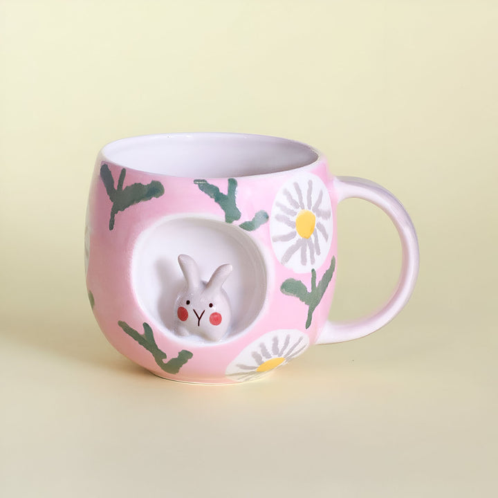 Hand-Painted Peek A Boo Rabbit Ceramic Kids Mug