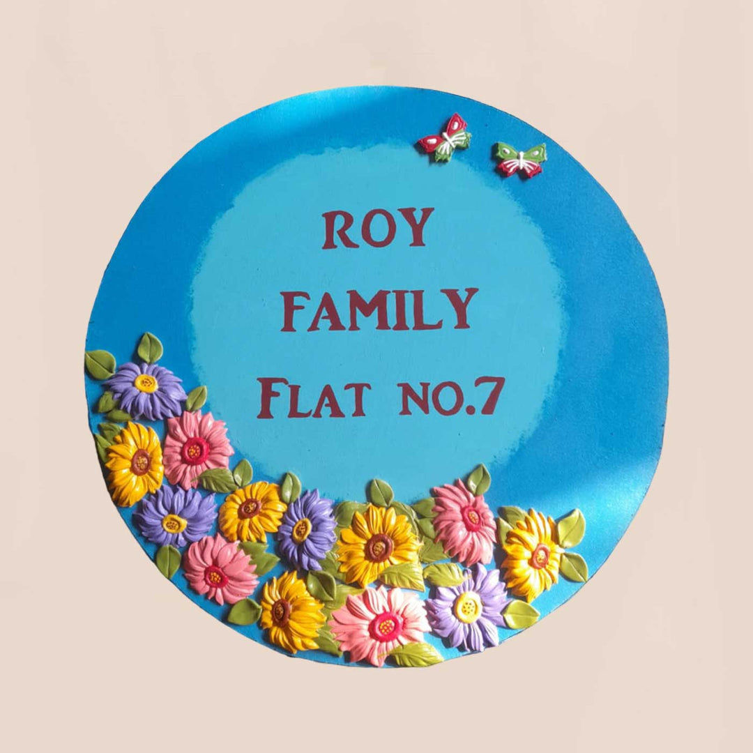 Personalized Handmade Floral Round Mdf Wood Name Plate