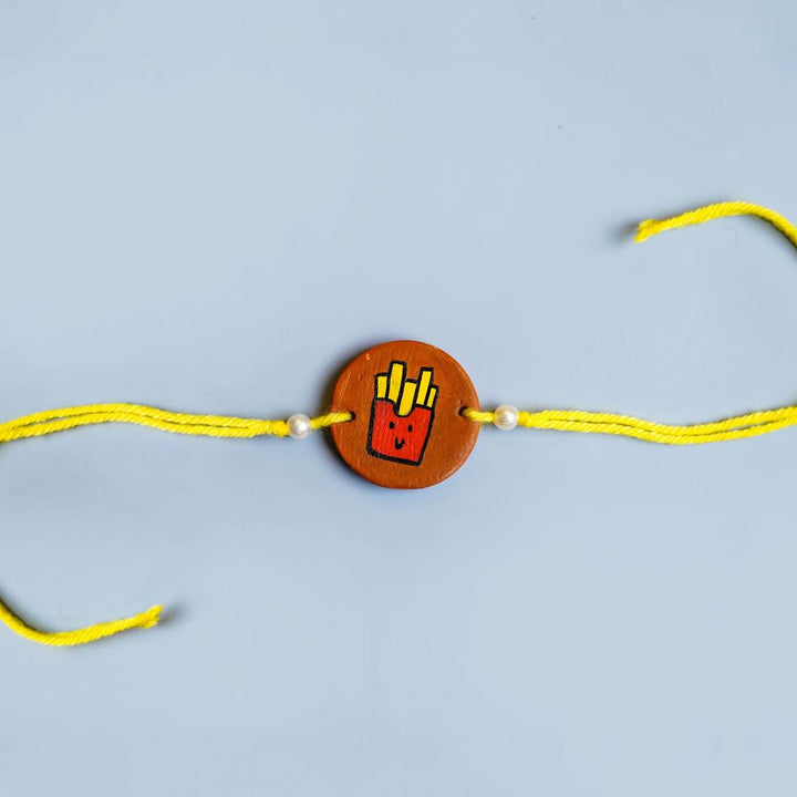 Hand-painted French Fries Terracotta Rakhi With Roli Chawal