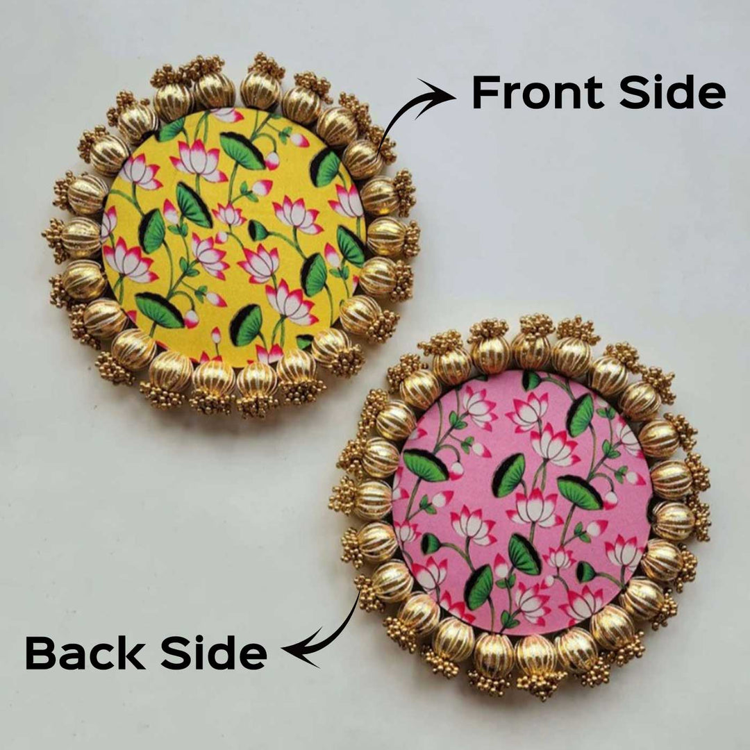 Reversible Handmade Pink & Yellow Pichwai Rangoli