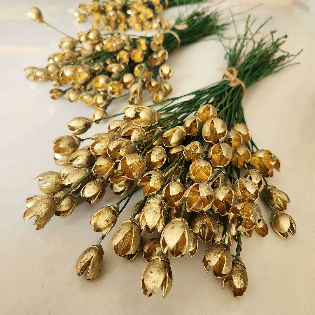 Handmade Dried Gold Bakul Flower Bouquet | Set Of 25