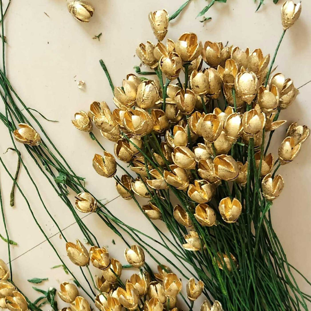 Handmade Dried Gold Bakul Flower Bouquet | Set Of 25