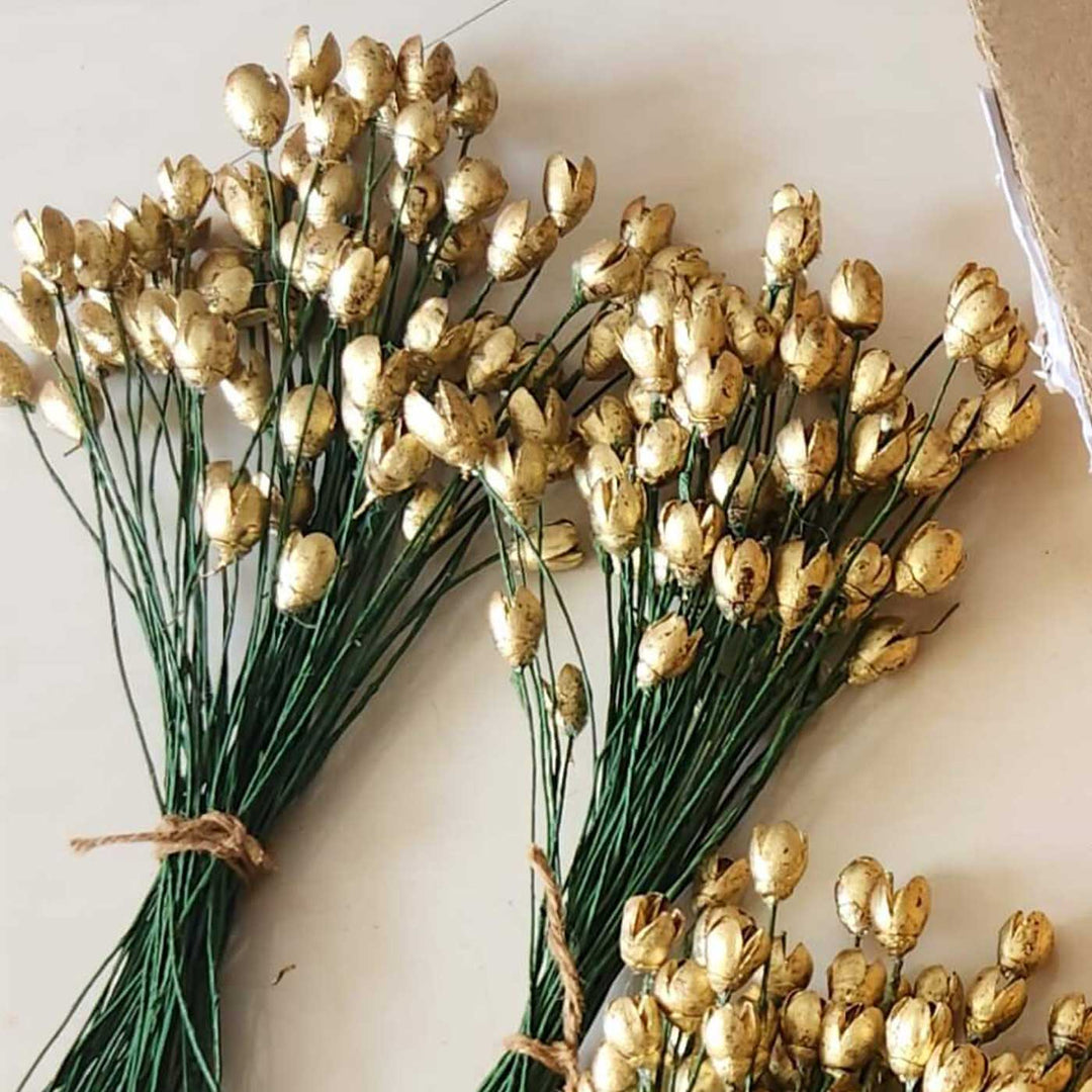 Handmade Dried Gold Bakul Flower Bouquet | Set Of 25