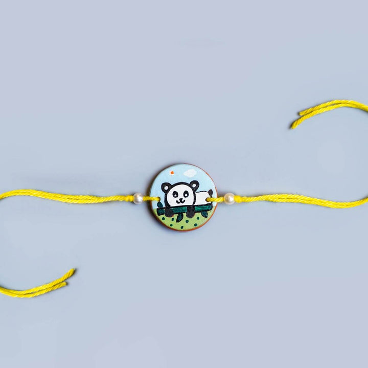 Hand-painted Panda Theme Terracotta Rakhi With Roli Chawal for Kids