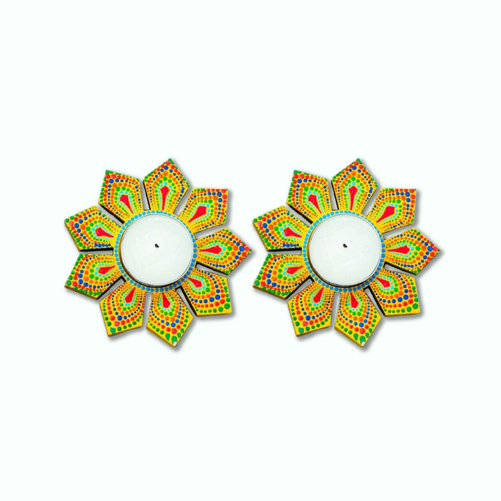 Geometric Flower Design Dot Art Festive Tealight Holder | Set of 2