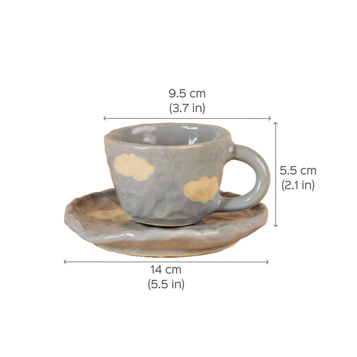 Handpainted Clouds Ceramic Mug & Saucer Set