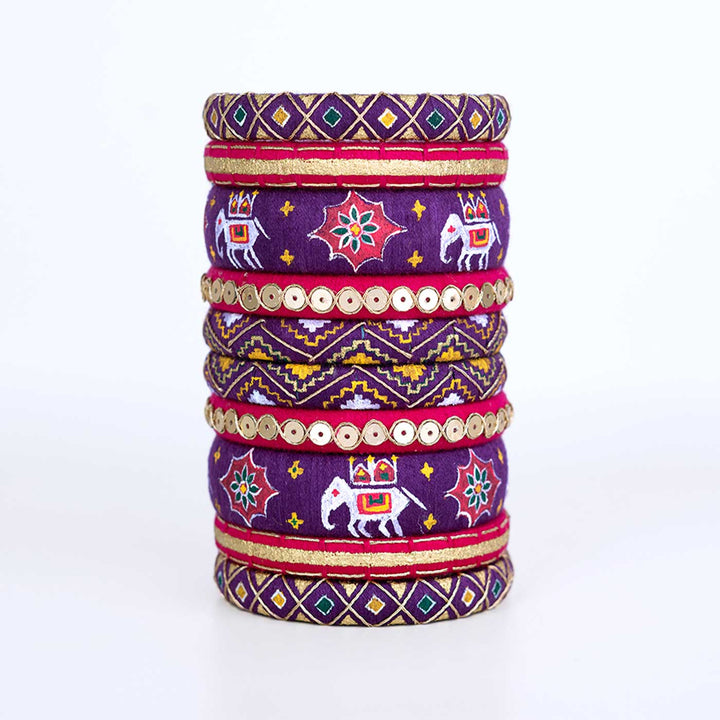 Multicolor Handpainted Hathisavari Embroidered Bangles | Set of 10