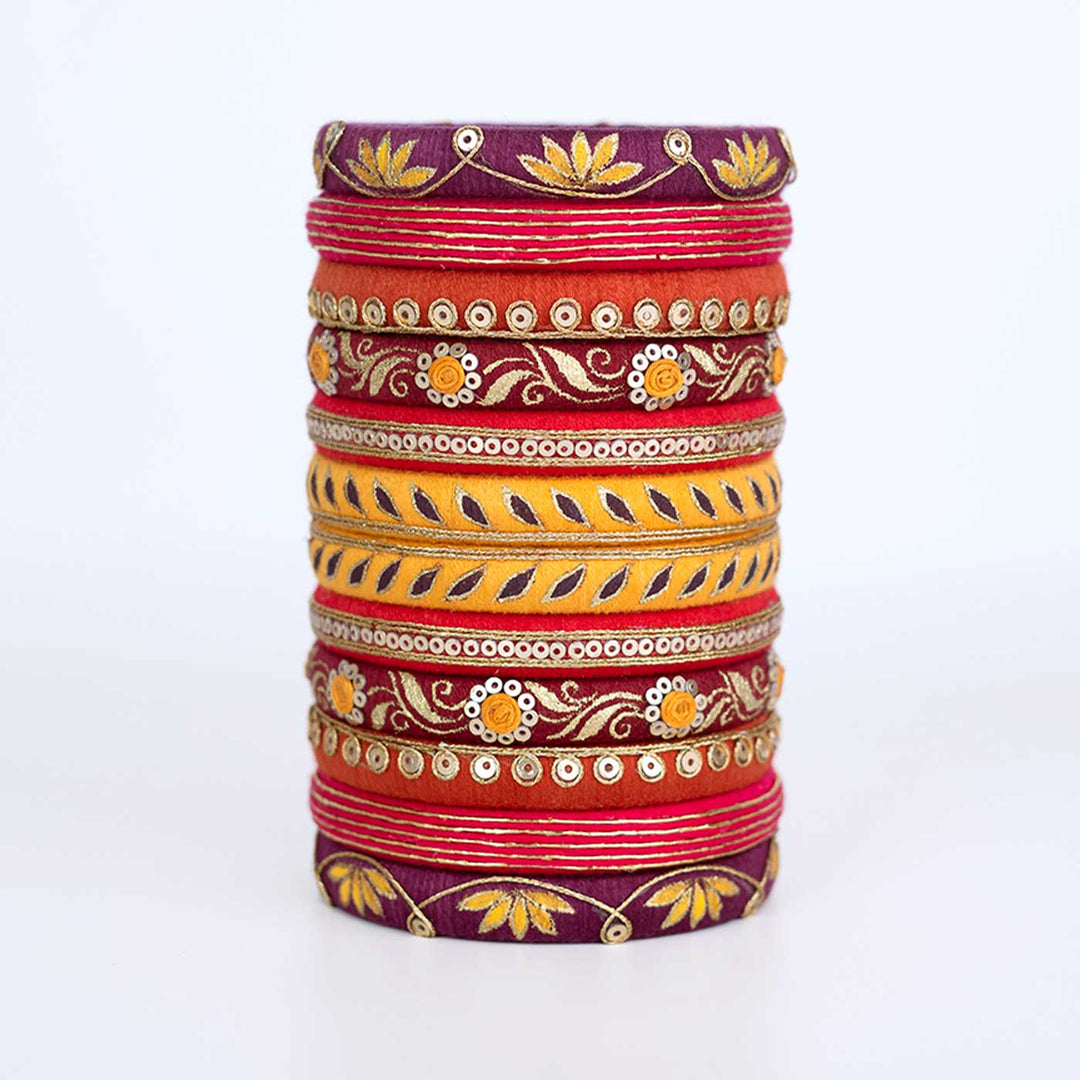 Multicolor Handcrafted Inara Embroidered Bangles | Set of 12