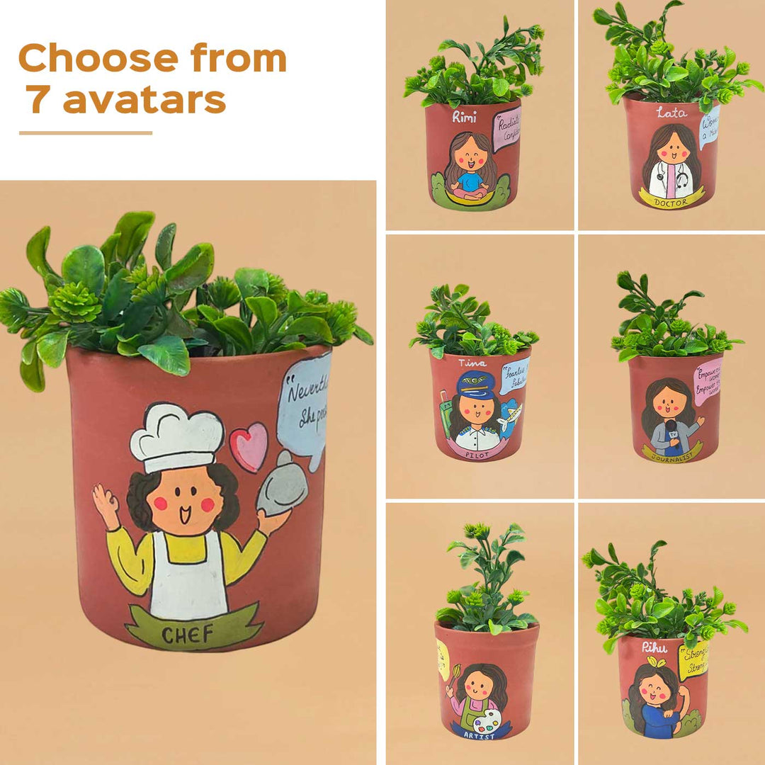 Handpainted Personalized Clay Planter With Chef Avatar Illustrations And Quote