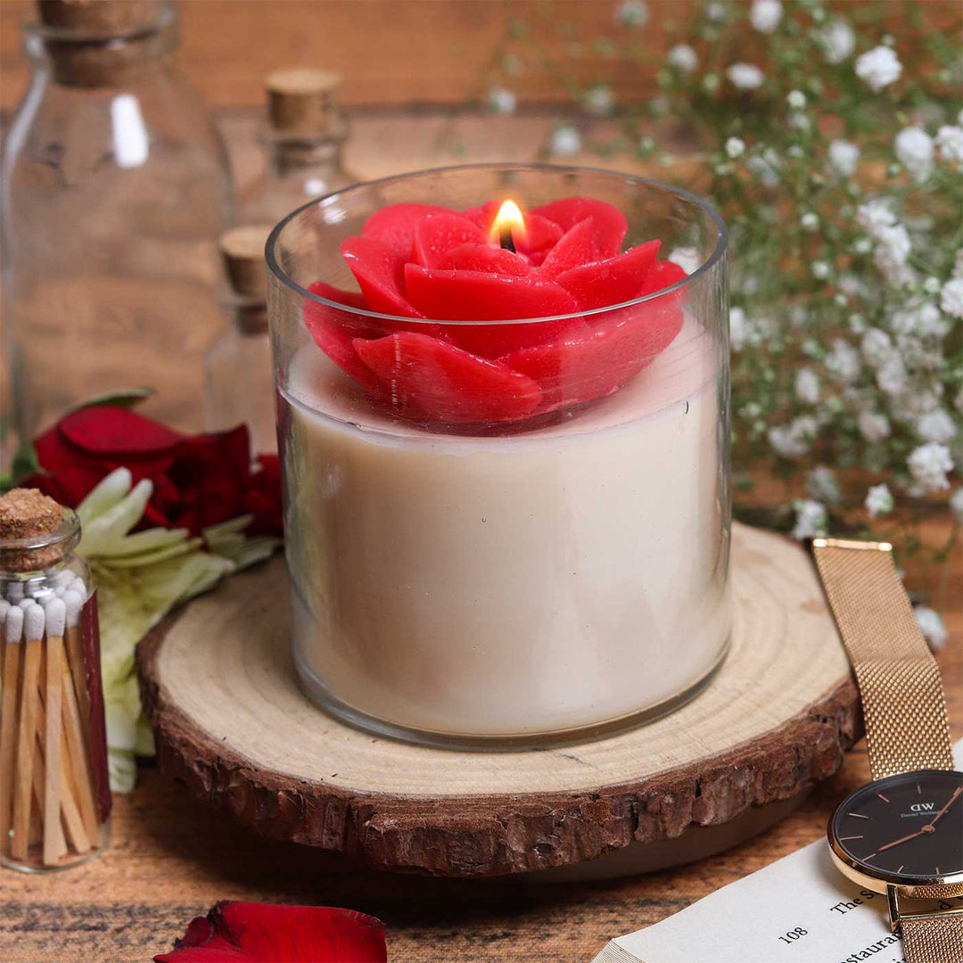 Handmade Rose Theme Soy Wax Scented Jar Candle For Couples