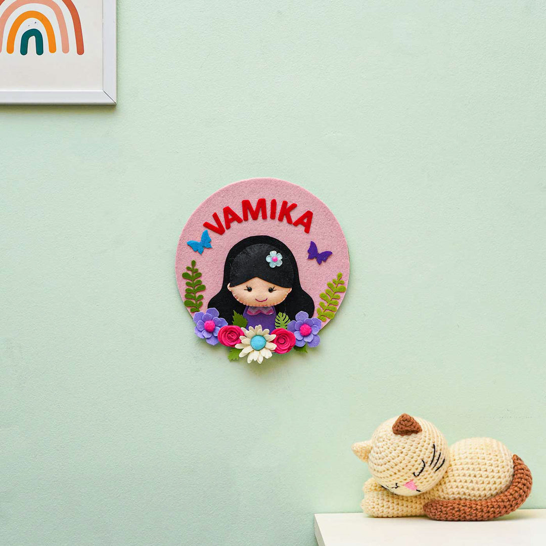 Personalized Handmade Girl & Butterfly Theme Felt Hoop Name Plate