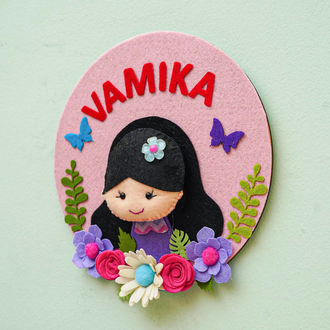 Personalized Handmade Girl & Butterfly Theme Felt Hoop Name Plate