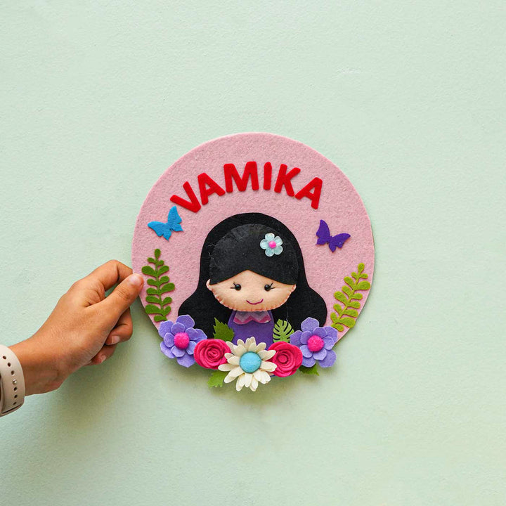 Personalized Handmade Girl & Butterfly Theme Felt Hoop Name Plate