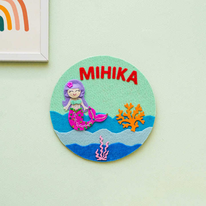 Personalized Handmade Mermaid Theme Felt Hoop Name Plate