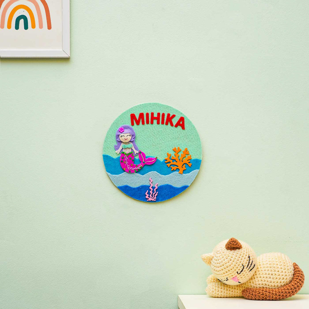 Personalized Handmade Mermaid Theme Felt Hoop Name Plate