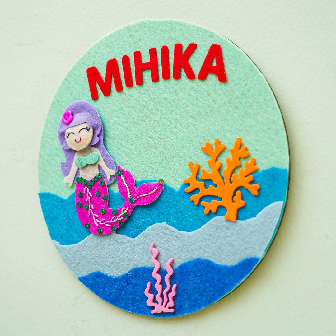 Personalized Handmade Mermaid Theme Felt Hoop Name Plate