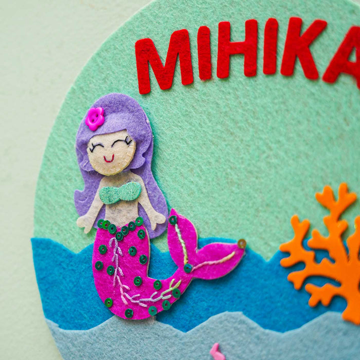 Personalized Handmade Mermaid Theme Felt Hoop Name Plate