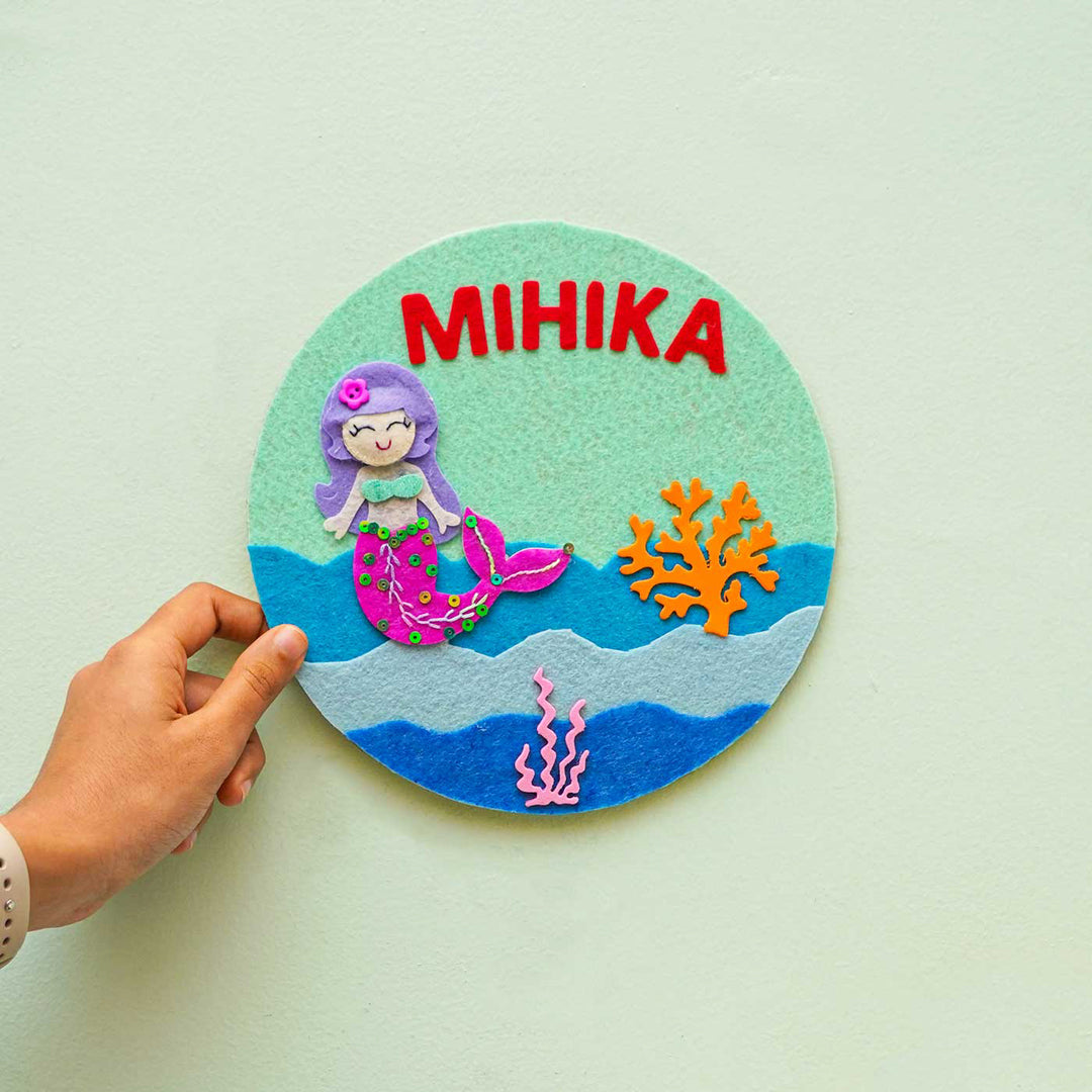 Personalized Handmade Mermaid Theme Felt Hoop Name Plate