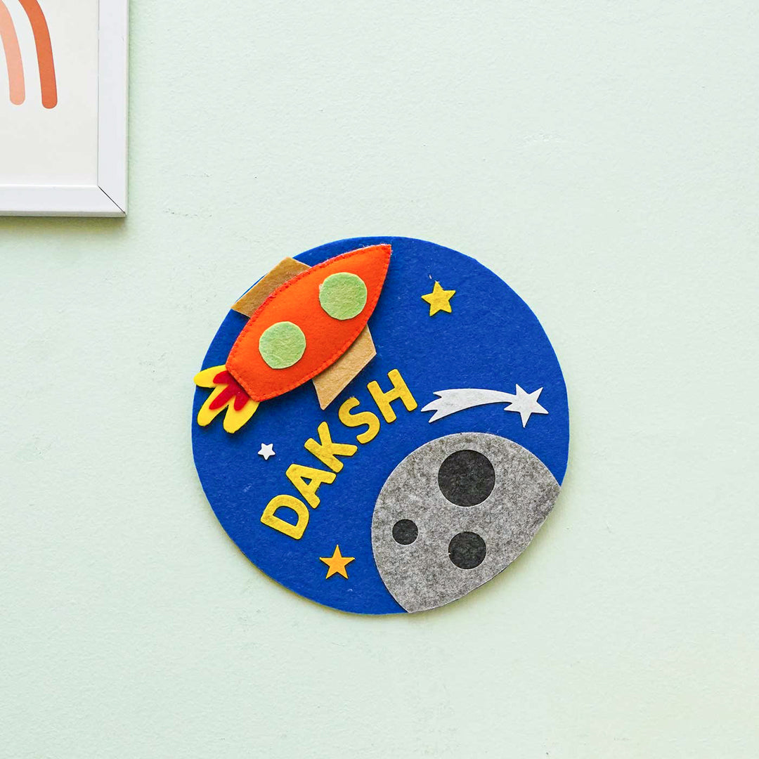 Personalized Handmade Space Theme Felt Hoop Name Plate