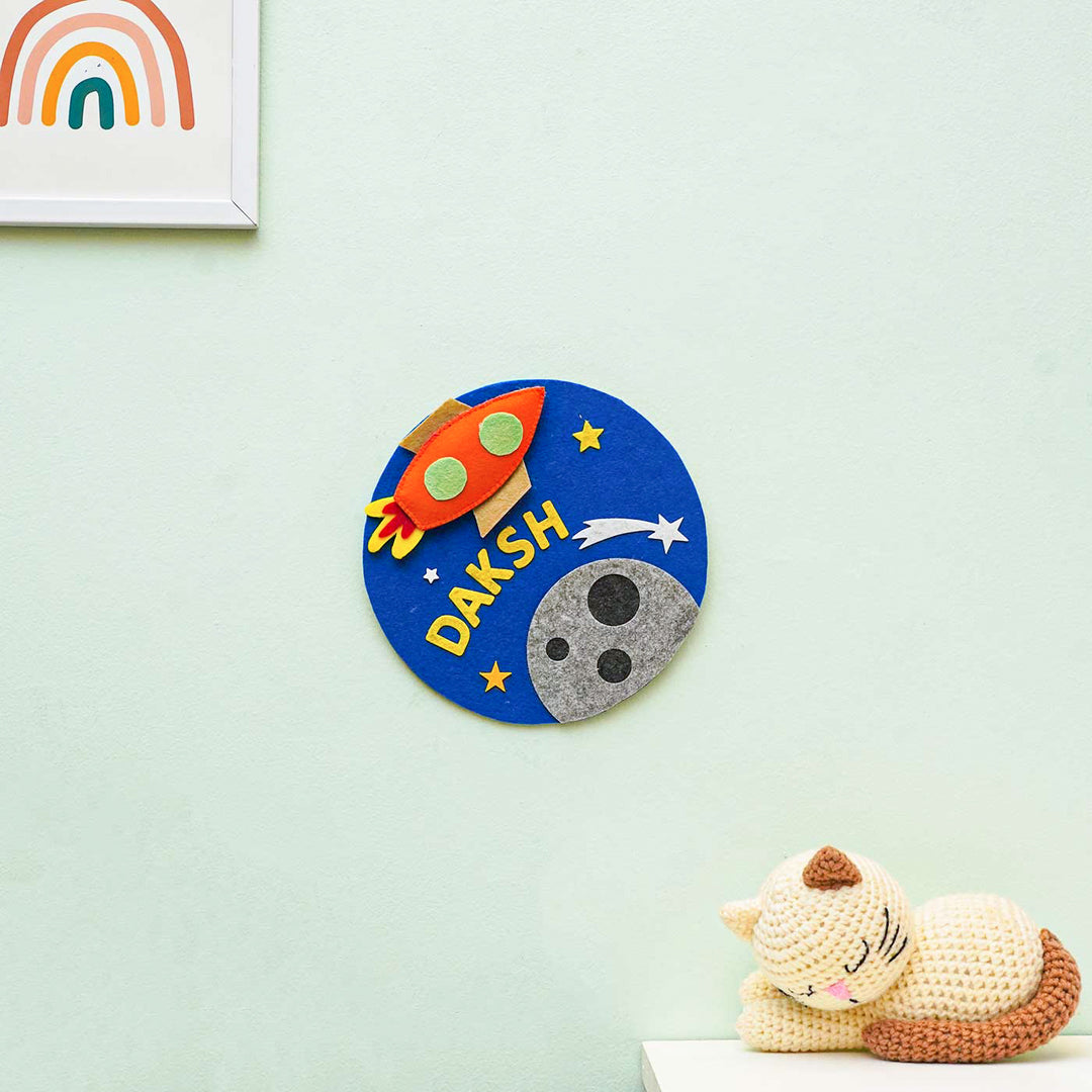 Personalized Handmade Space Theme Felt Hoop Name Plate