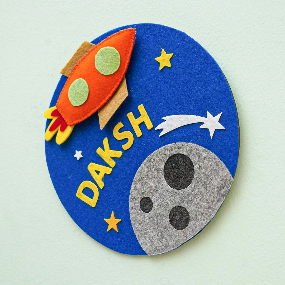 Personalized Handmade Space Theme Felt Hoop Name Plate