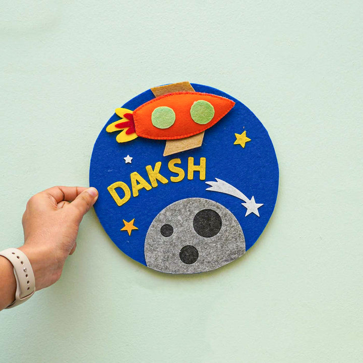 Personalized Handmade Space Theme Felt Hoop Name Plate