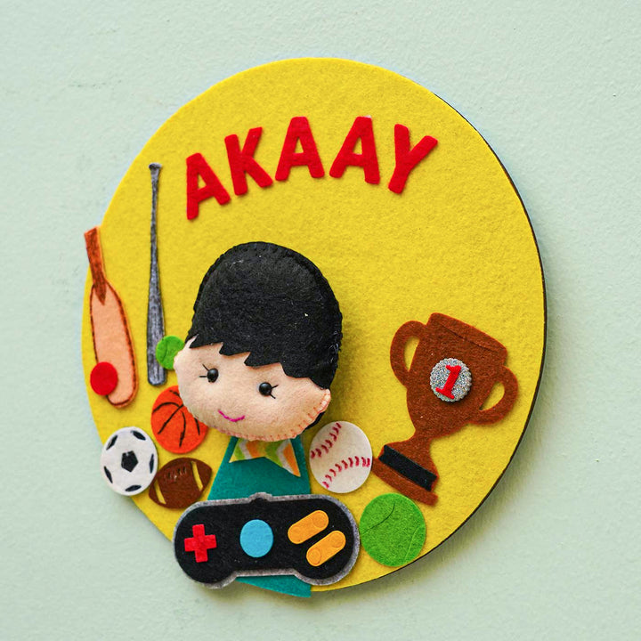 Personalized Handmade Boy & Sports Theme Felt Hoop Name Plate