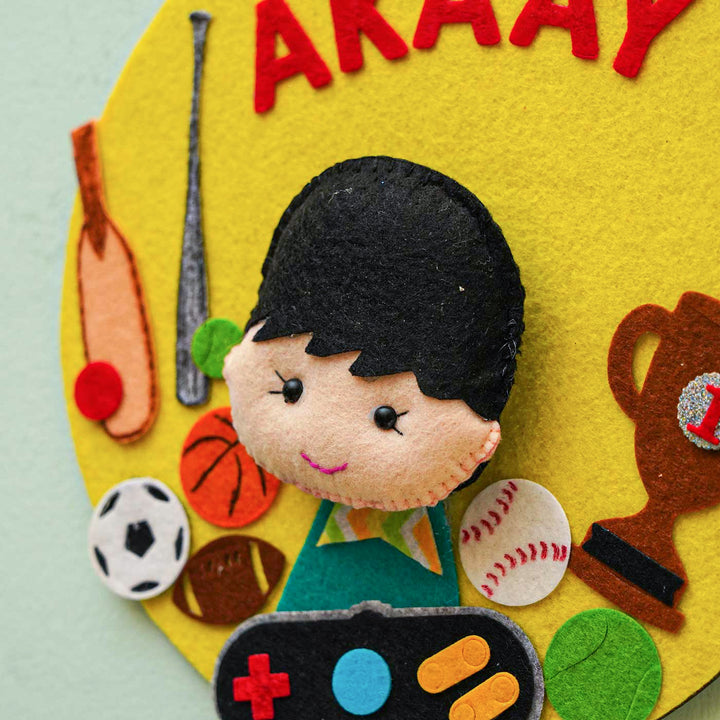 Personalized Handmade Boy & Sports Theme Felt Hoop Name Plate