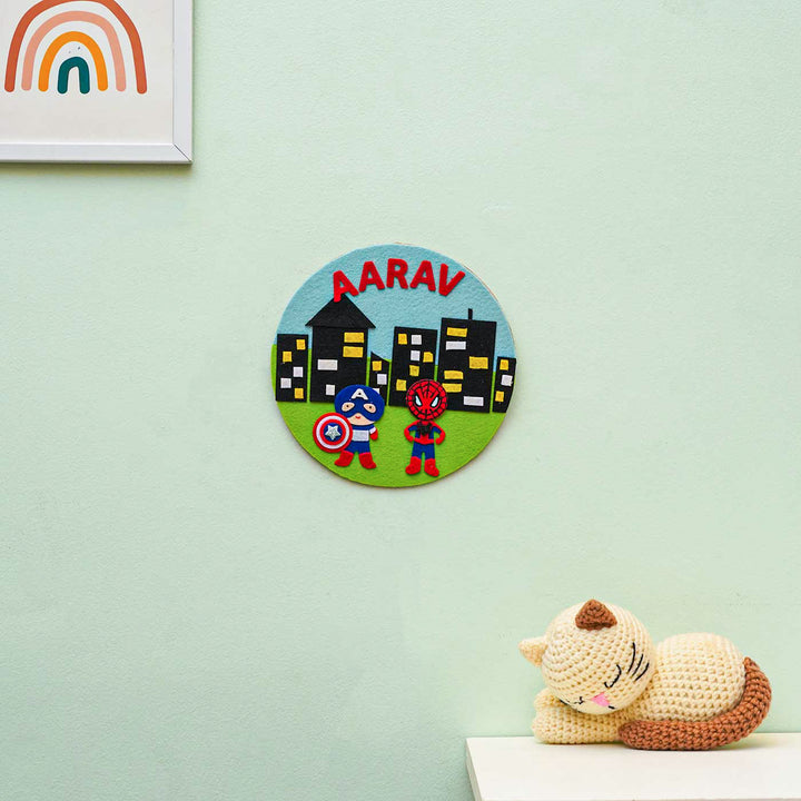 Personalized Handmade Superhero Theme Felt Hoop Name Plate