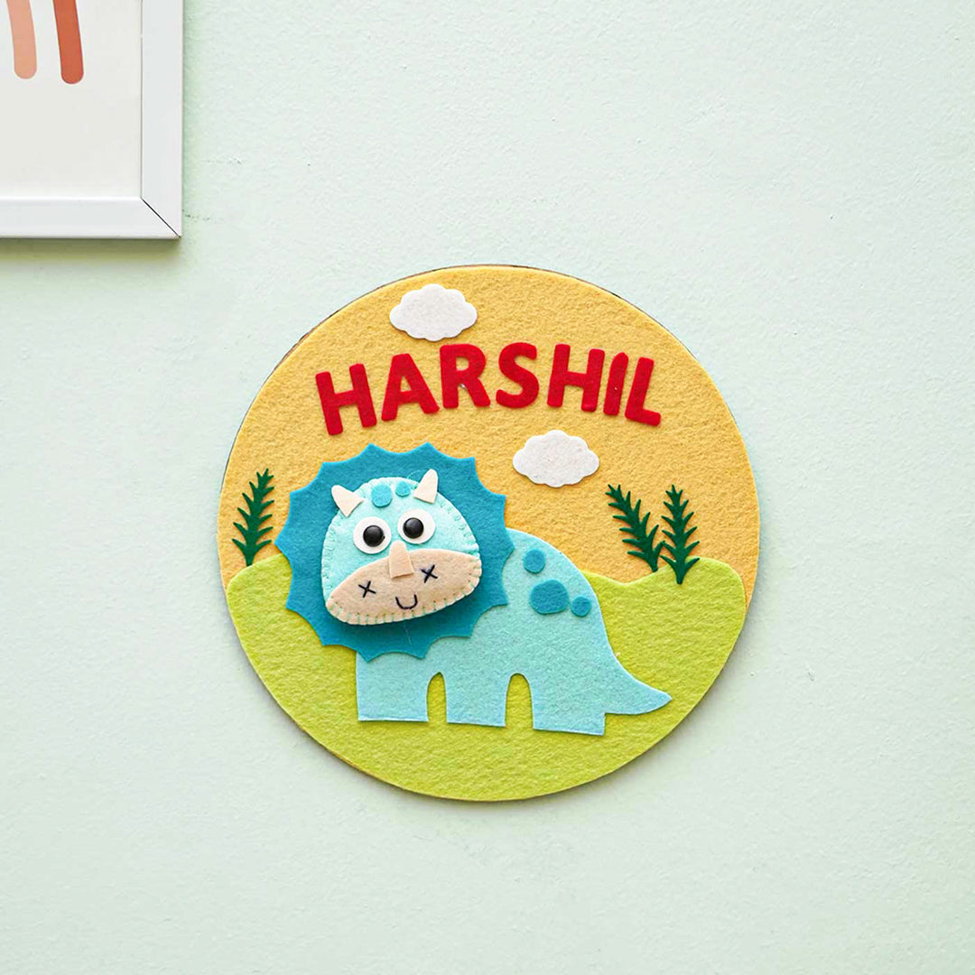 Personalized Handmade Dinosour Theme Felt Hoop Name Plate