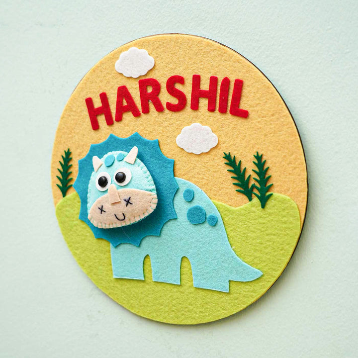 Personalized Handmade Dinosour Theme Felt Hoop Name Plate