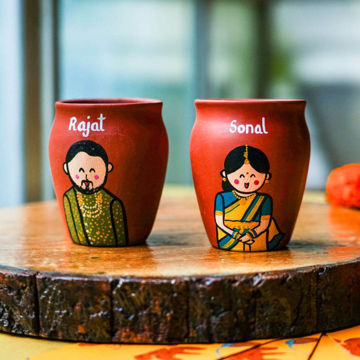 Photo Personalized Terracotta Caricature Kulhad & Rakhi Set