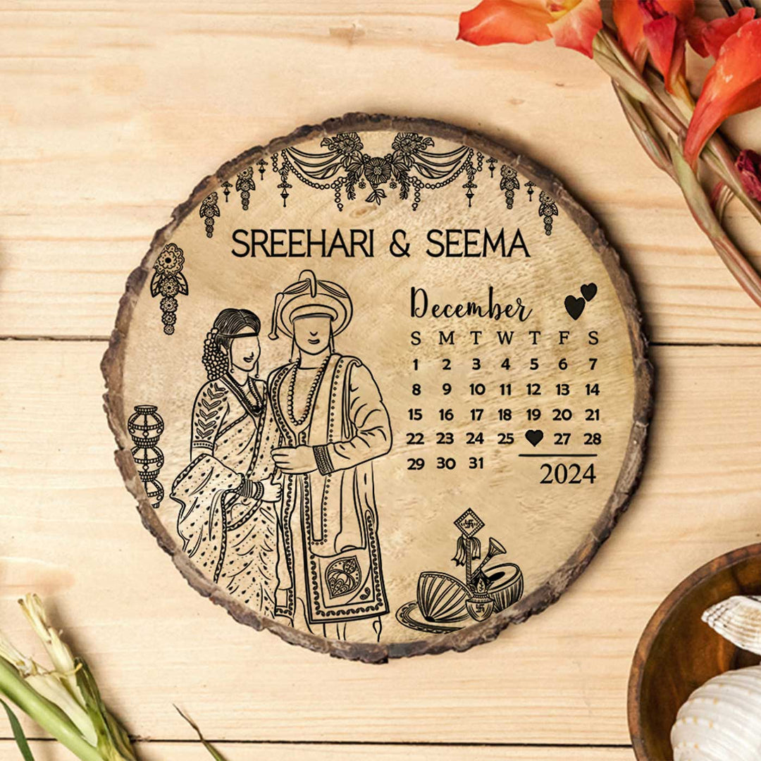 Engraved Wooden Plaque For Marathi Couples | Customized Wedding Gift