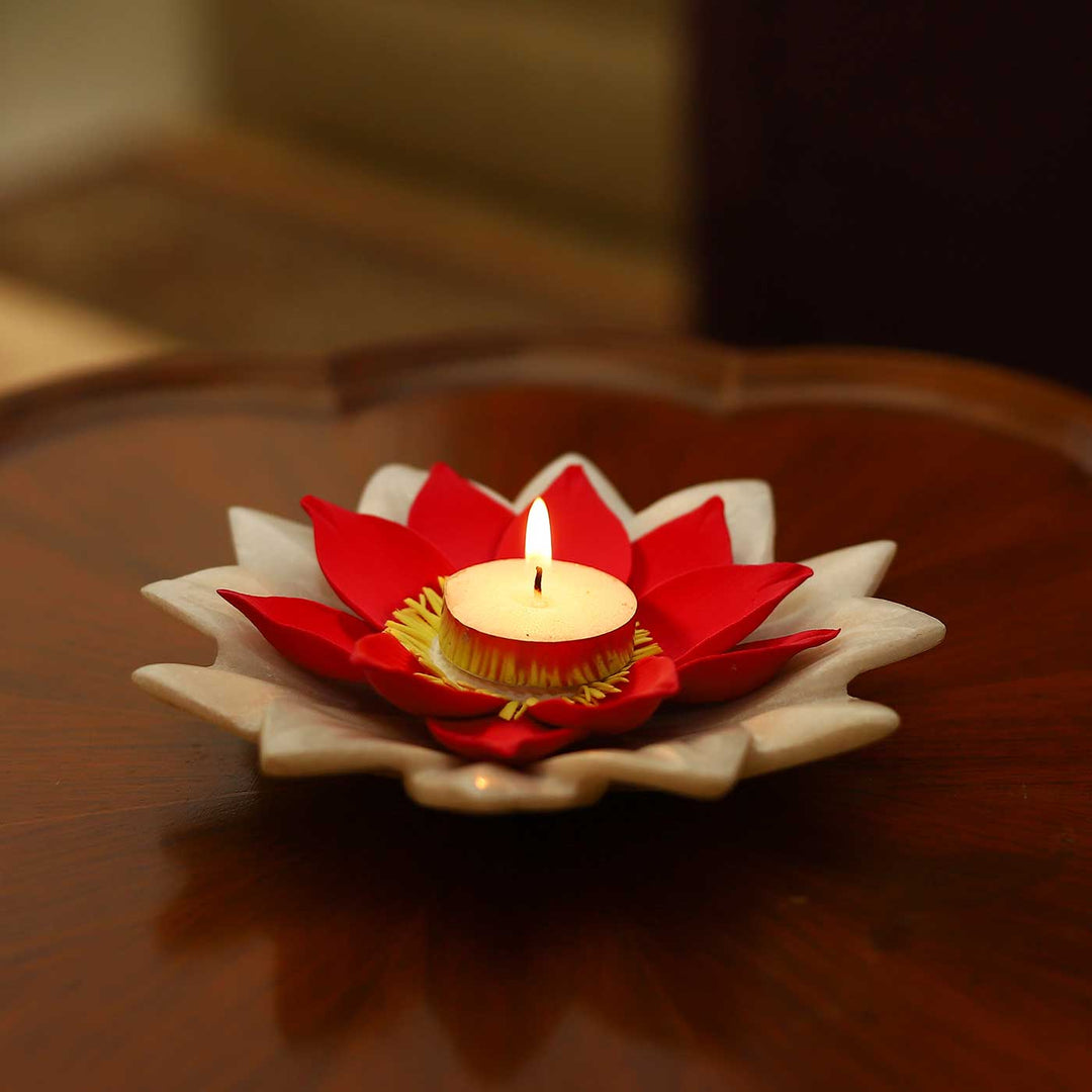 Handmade Lotus Deco Clay & Marble Tealight Holder