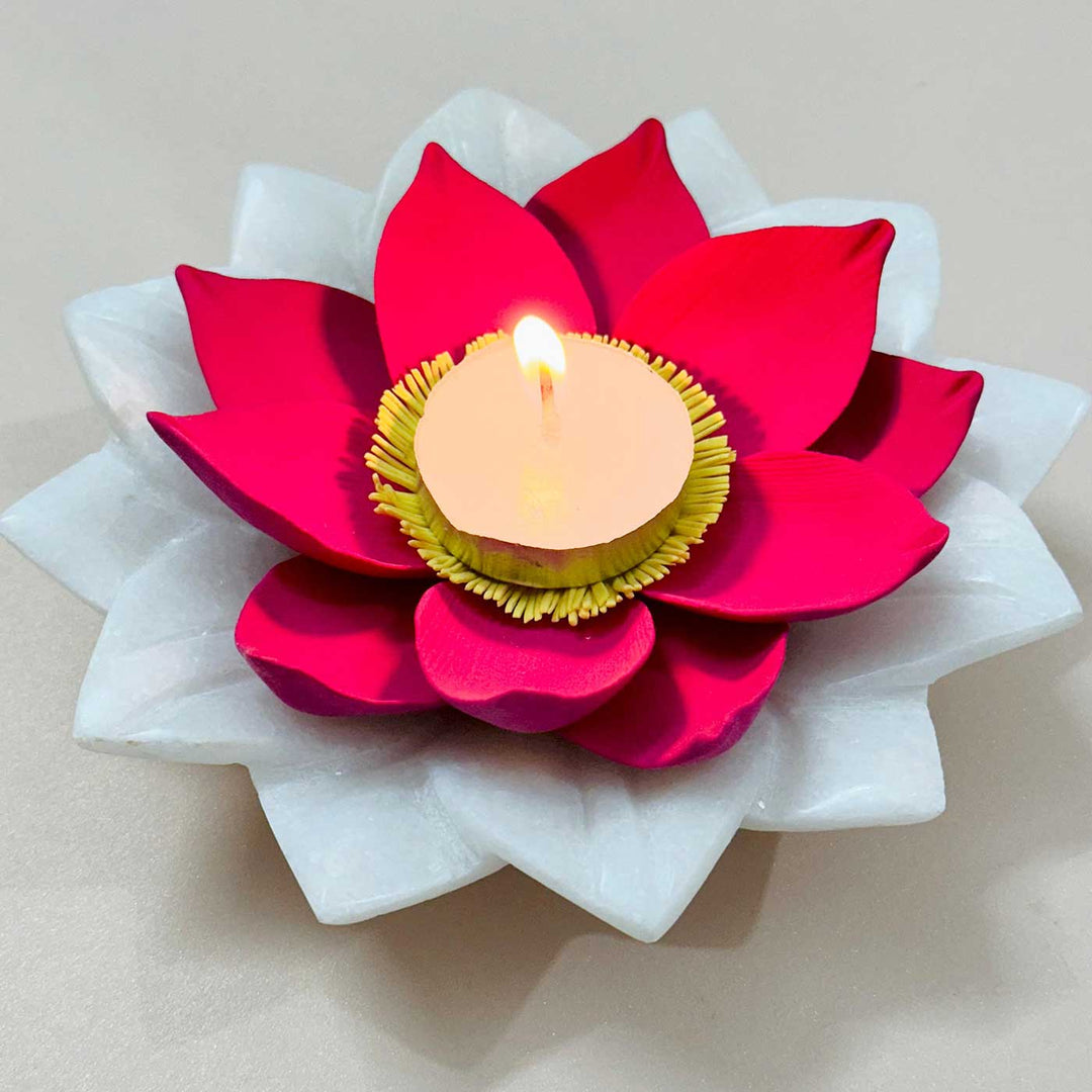 Handmade Lotus Deco Clay & Marble Tealight Holder