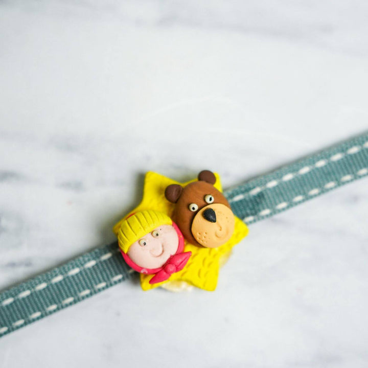 Handmade Porcelain Clay Themed Rakhi With Roli Chawal