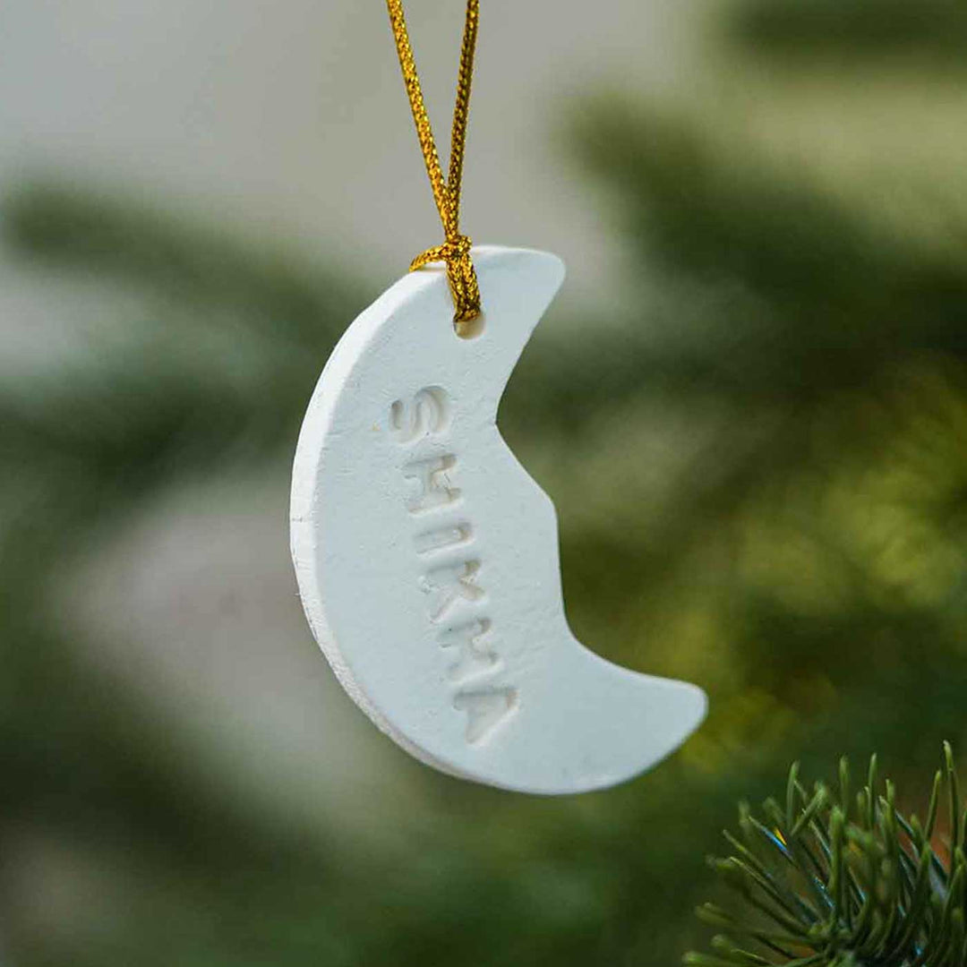 Personalized Moon Embossed Clay Ornament For Christmas Tree Decoration