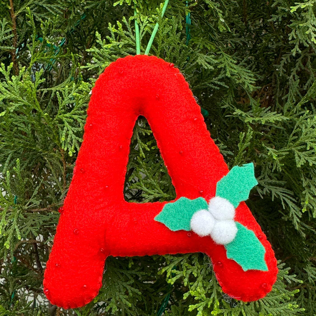 Personalized Red Monogram Kids Felt Ornament For Christmas Tree Decoration