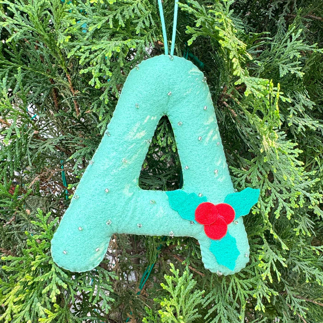 Personalized Blue Monogram Kids Felt Ornament For Christmas Tree Decoration