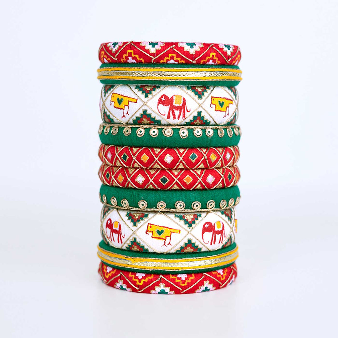 Multicolor Handpainted Narikunj Bangles | Set of 10