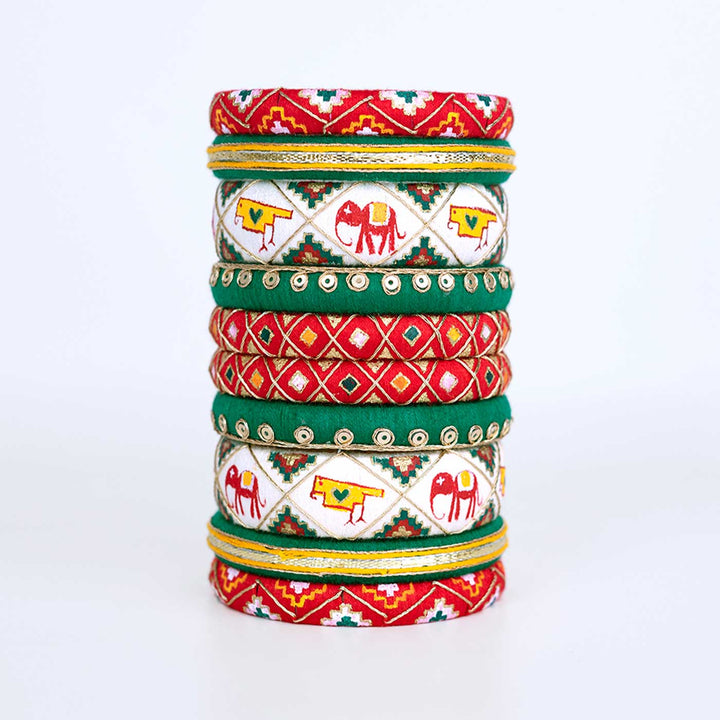 Multicolor Handpainted Narikunj Bangles | Set of 10