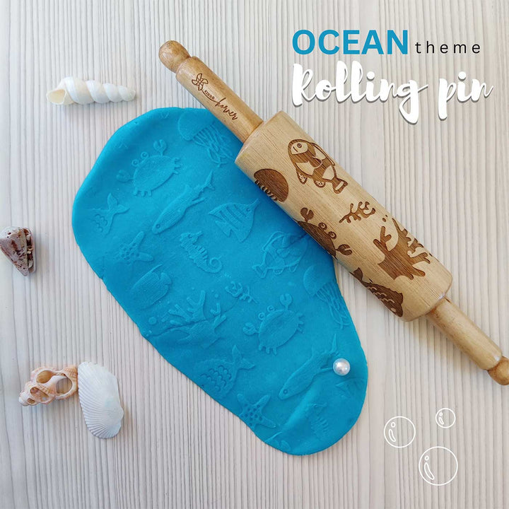 Handmade Ocean Theme Play Dough Rolling Pin