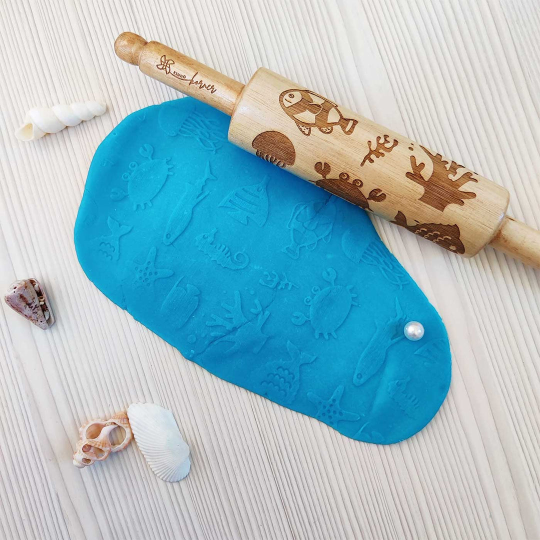 Handmade Ocean Theme Play Dough Rolling Pin