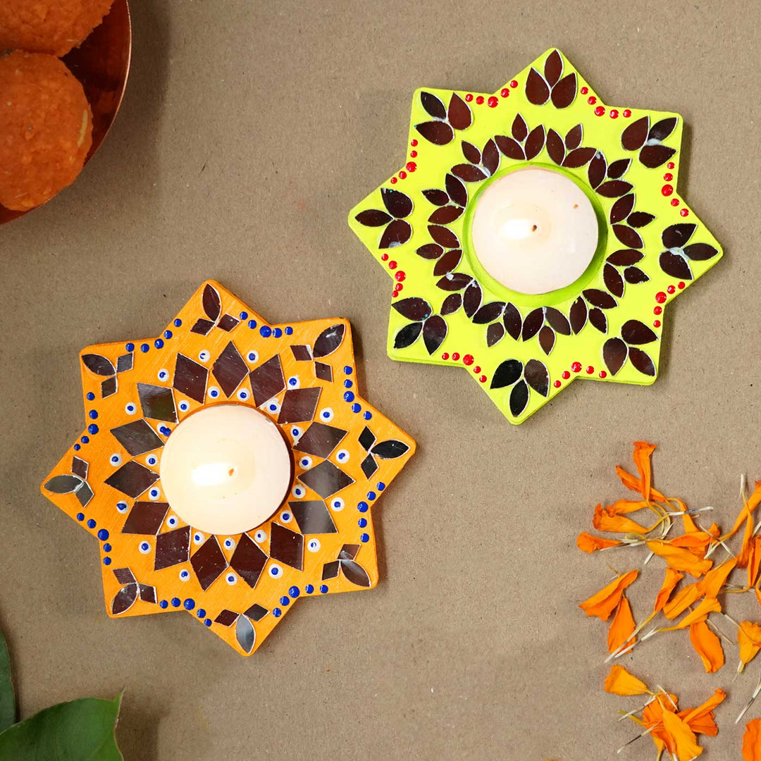 Handmade Star Shape MDF Tealight Holder | Set of 2