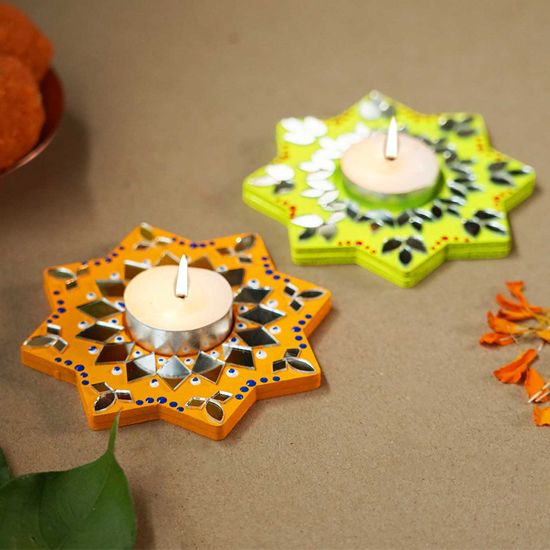 Handmade Star Shape MDF Tealight Holder | Set of 2